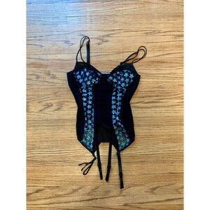 VTG The Escante Collection Lingerie Sequin Sheer Mesh Black Corset Bustier Flora